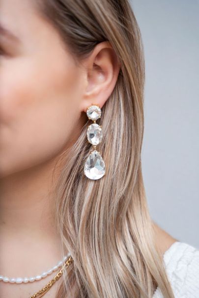 Statement earrings with clear rhinestones