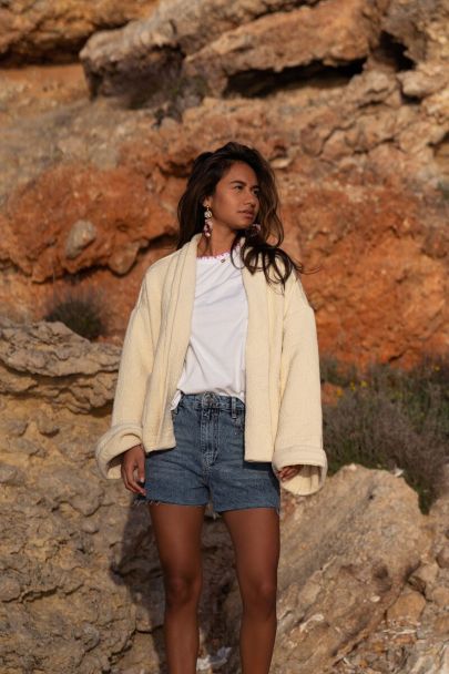 Kimono blanc casse avec motif