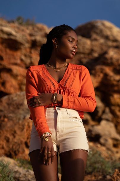 Beige studded shorts