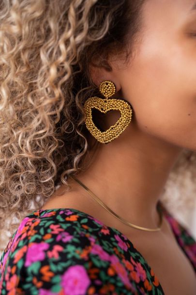 Beaded heart statement earrings