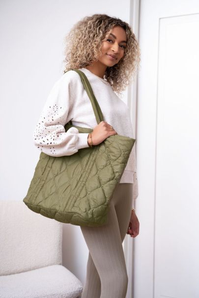 Green puffer tote bag