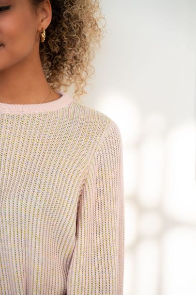 Multicoloured pastel sweater with balloon sleeves 