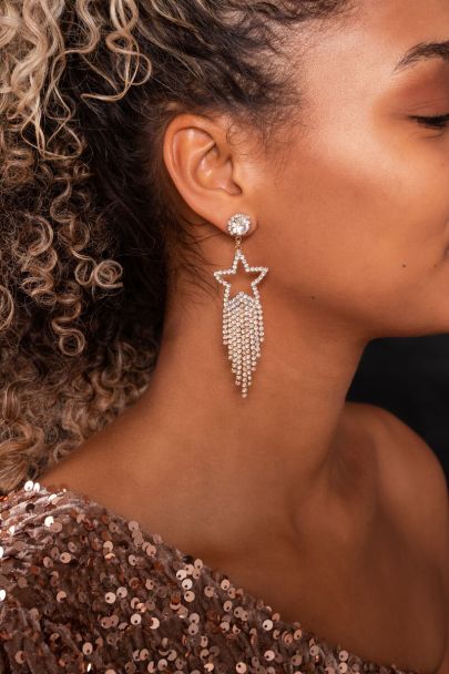 Boucles d'oreilles pendantes avec étoile et strass