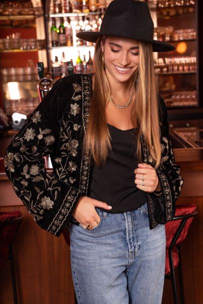 Black velvet jacket with gold embroidery