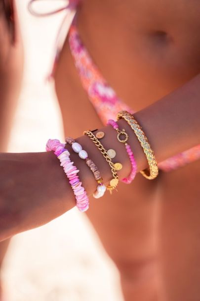 Sunchasers Armband mit pinken flachen Steinen