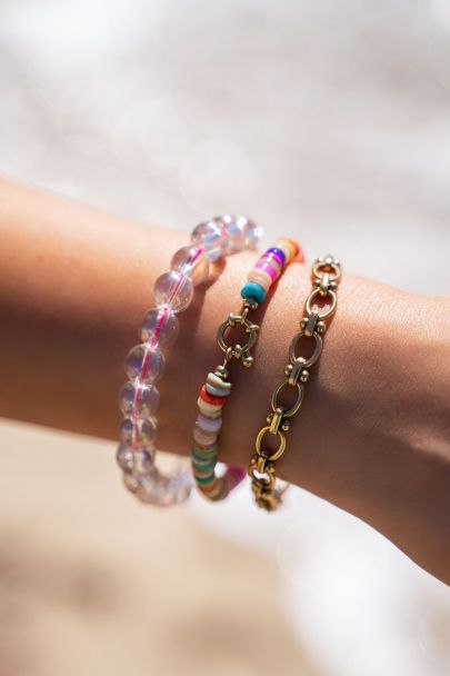 Sunchasers gold bracelet with multi-coloured surf beads
