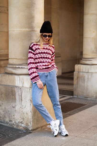 Ajour striped knit sweater