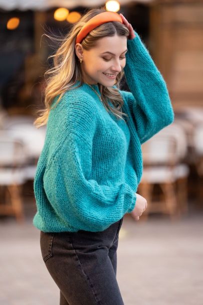 Blauer Oversized-Pullover aus Grobstrick