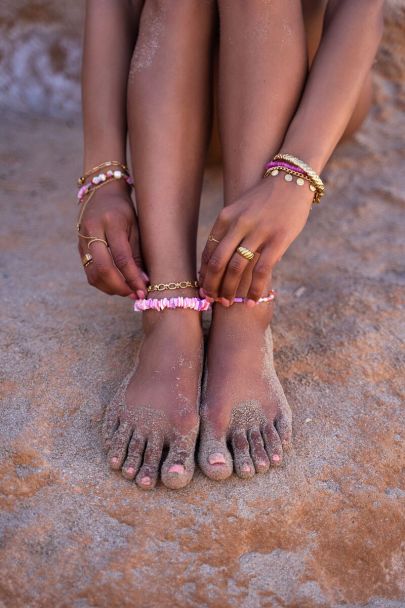 Sunchasers Fußkettchen mit pinken flachen Steinen 