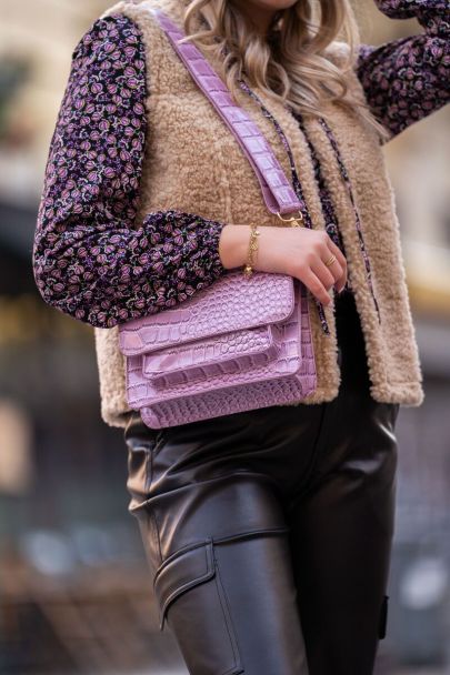 Purple crocodile print shoulder bag