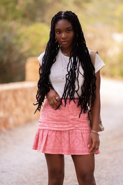 Pink skirt with boho print