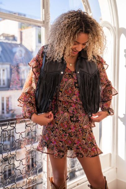 Jupe multicolore avec imprimé cachemire et couches superposées