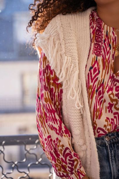 Beige gilet met franjes