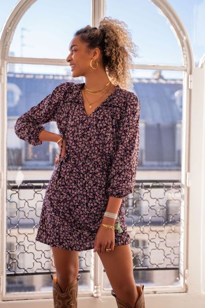 Purple leaf print dress