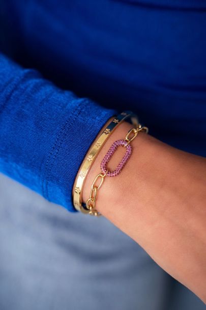 Schakelarmband met roze strass bedel