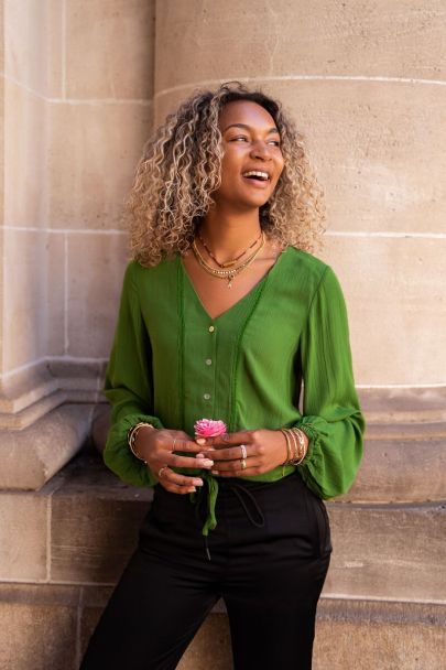 Green lace drawstring blouse