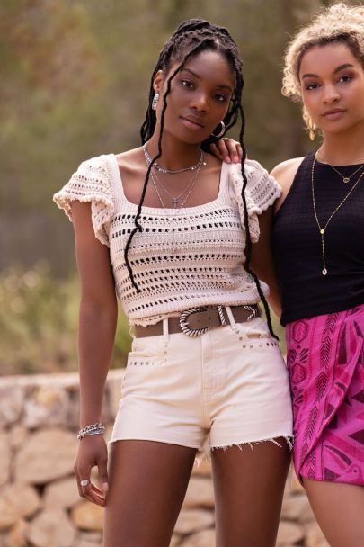 Crop top beige ajouré