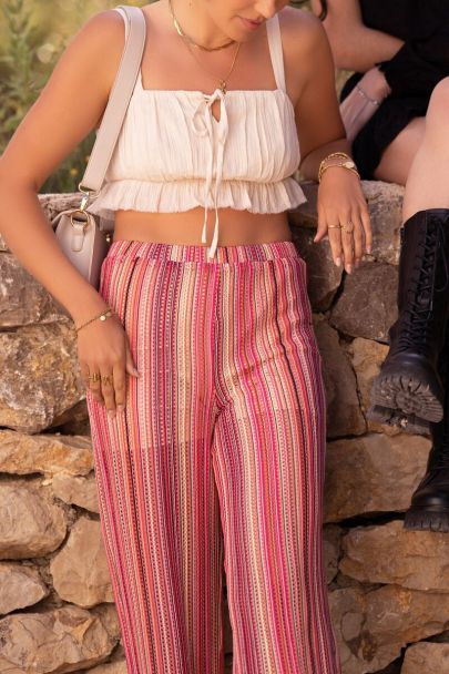 Striped crochet wide-leg pants