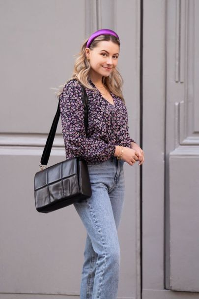 Paarse blouse met bladprint