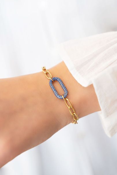 Chain bracelet with blue rhinestone charm