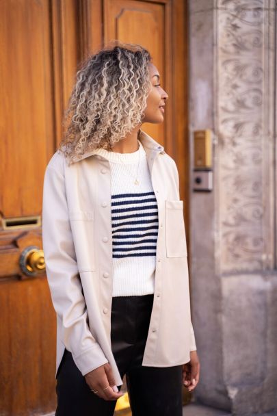 Beige blouse met leatherlook