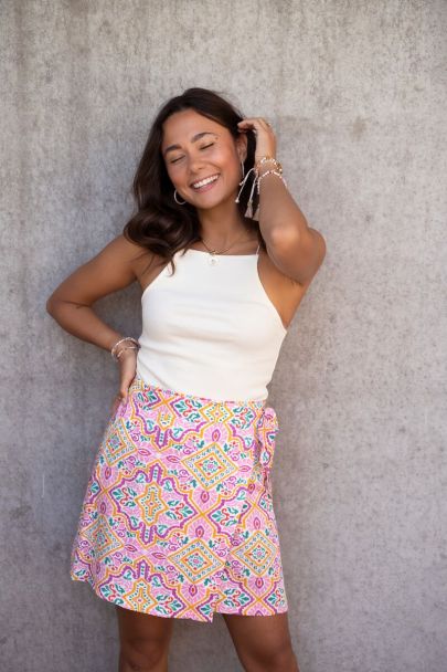 Roze wikkelrok met Ciao Bella print