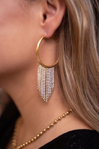 Large earrings with rhinestone tassels