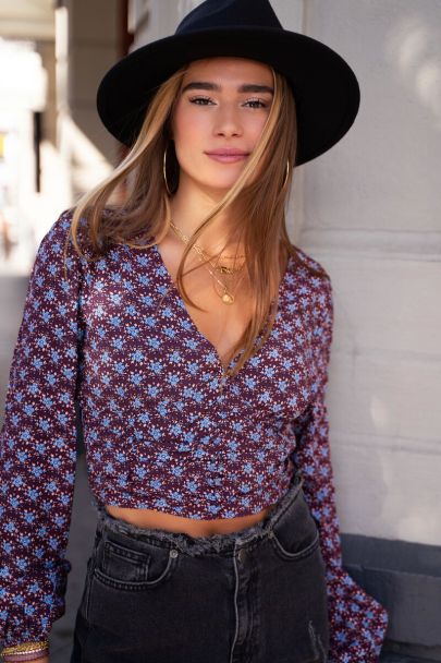 Crop top à imprimé floral et taille smockée