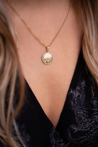 Atelier short necklace with round rhinestone charm