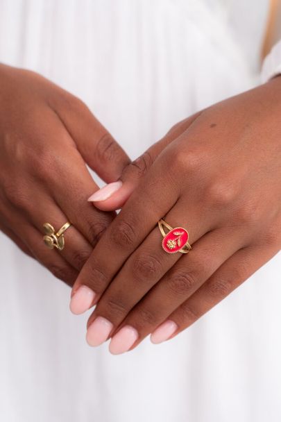 Art roze statement ring met bloem