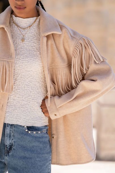 Beige jas met franjes