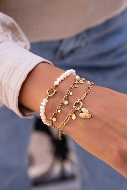 Armband mit großem Herz & Perlen