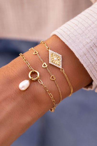 Bracelet médaillon à carreaux et perles