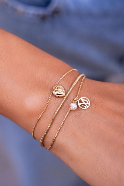 Driedubbele armband met bedels & parels