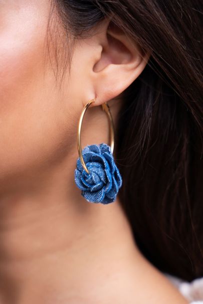 Earrings with denim flower