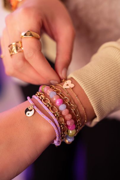Bracelet Candy lila en corde avec yingyang