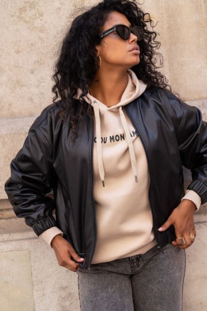 Bomber noir oversize en simili cuir