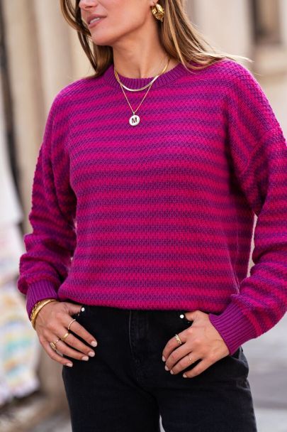 Purple jumper with structured stripes