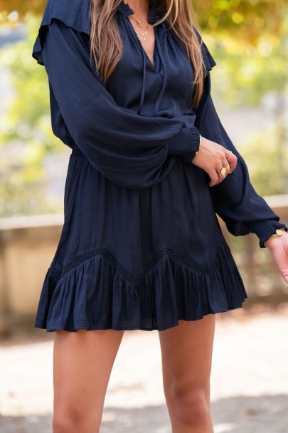 Blue ruffled satin look skirt