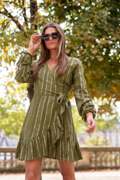 Green ruffled dress with lurex