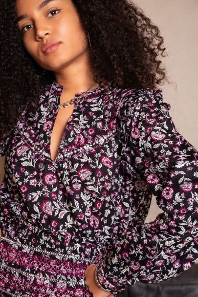 Black blouse with pink paisley print