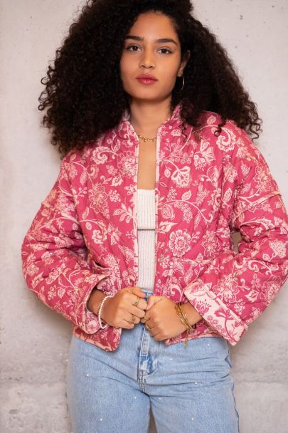 Pink padded kimono jacket with flowers