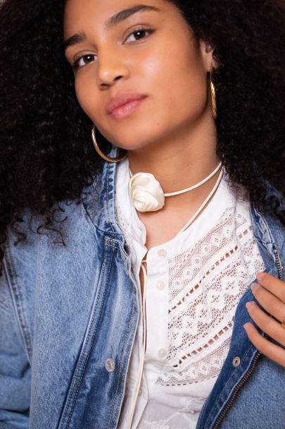 White cord choker with satin flower