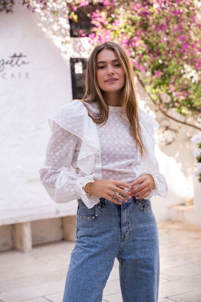 White sheer blouse with ruffles