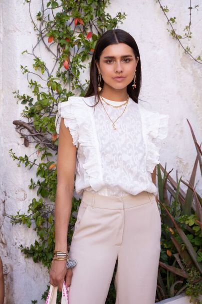 White jacquard top with ruffles