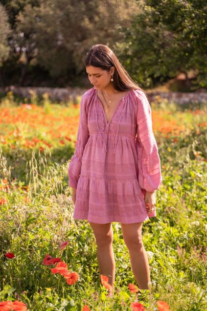 Pink dress with embroidered sleeves