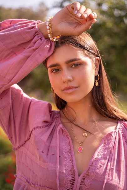 Pink dress with embroidered sleeves