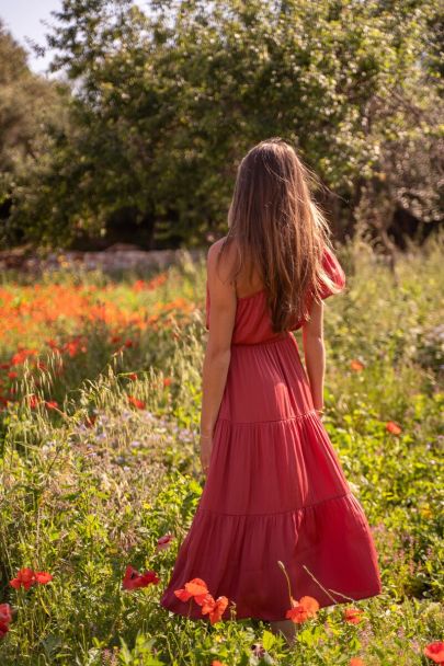 Red one-shoulder maxi dress