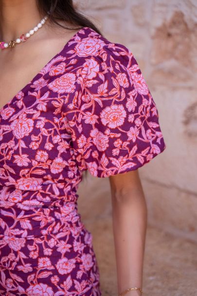 Robe plissée fleurie rose