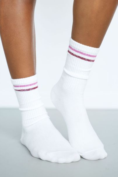 Witte sport sokken met lurex strepen